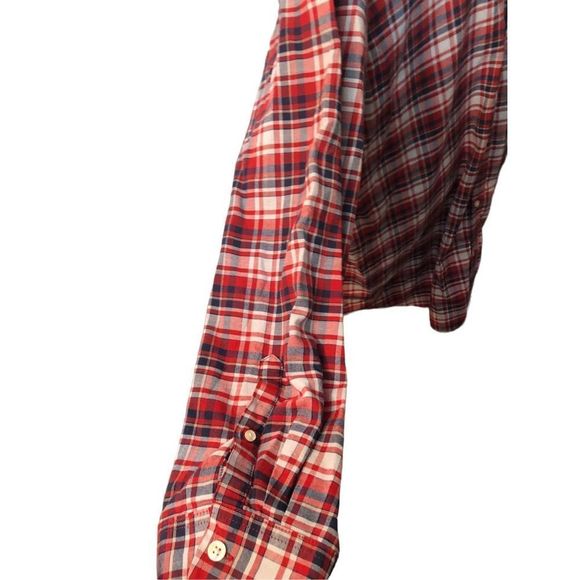 Foundry red white blue plaid long sleeve shirt 3XLT 

Pit to pit 28” flat 
Lengt - Picture 4 of 7